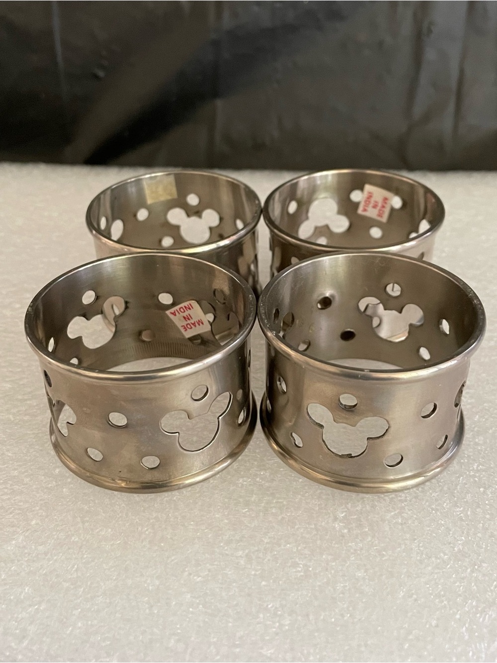 Disney Mickey Mouse stainless steel colored cut up napkin rings set of four